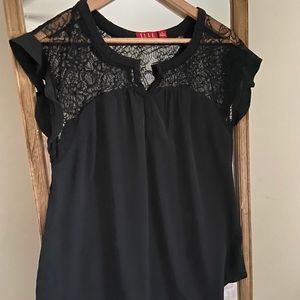 Black Blouse with Ruffle Short Sleeves